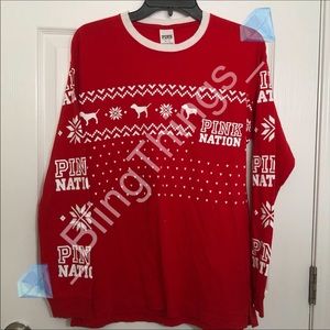 💎VS PINK Pink Nation Christmas Puppy Dog Crewneck Shirt💎